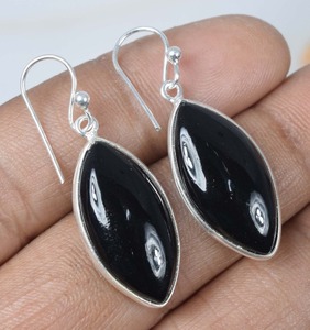 <b>Black</b> <b>Onyx</b> <b>Earrings</b> 925 Sterling Silver Gemstone Drop <b>Earrings</b> July Birthstone Marquise Shape Handmade Women's Trendy Jewelry - Product Image 2