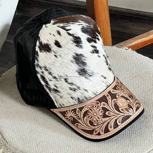 Proveedor Mayorista de Gorras de Cuero Vacuno Genuino Hechas a Mano con Diseño Floral en el Borde, Gorra de Béisbol con Cierre a Presión para Hombre y Mujer - Product Image 5