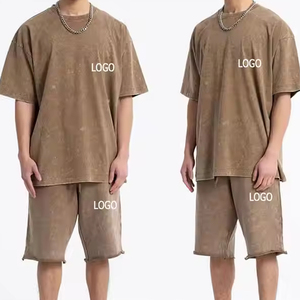 ชุดสั้นผ้าฟลีซผ้าฝ้าย400GSM ดีที่สุดชุดวินเทจสองชิ้นเย็บปะติดปะต่อกันเสื้อยืดลำลองระบายอากาศฤดูร้อน - Product Image 2