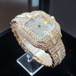 Customized High Quality Fully Iced Moissanite Watch Stainless Steel Diamond Studded Gold Edition Colorful Roman Dial <b>Wristwatch</b> - Product Image 2