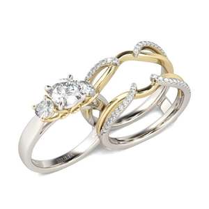 แหวนแต่งงานเงินแท้ทรงกลมเจียระไนสามเม็ดสองสี Jeulia - Product Image 3