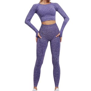 Workout Clothes for Women 7 Colors Seamless Yoga Set Sportswear Gym Suit Long Sleeve <b>Crop</b> Top High Waist Sport <b>Leggings</b> Academic - Product Image 5