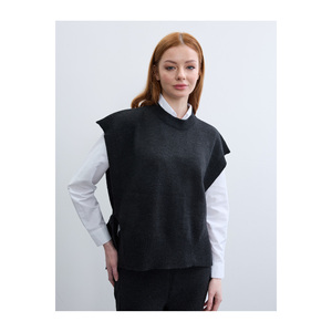 เสื้อสเวตเตอร์ผูกข้างแขนกุดสีดำสำหรับผู้หญิงป้องกันการเป็นขุย - Product Image 6