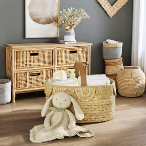 Tienphong gros jacinthe d'eau naturelle tissé à la main festonné bébé couche Caddy panier-cadeau avec poignée ferme rustique - Product Image 5