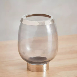 Candle Stand in Hammered <b>Mirror</b> Polished Metal and Glass Perfect for Elegant Home Decoration and Indoor <b>Lighting</b> - Product Image 3