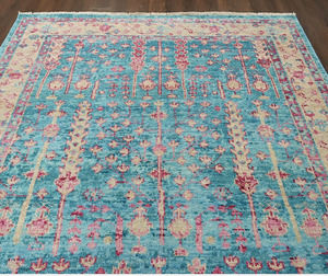 พรมขนสัตว์สไตล์ตุรกีถักด้วยมือสีน้ำเงินเข้มลายเหรียญดอกไม้พรมขนสัตว์สำหรับห้องนั่งเล่นและห้องนอน - Product Image 3