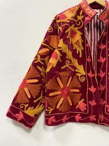 Women's Suzani Embroidery Bomber Jacket Casual Medium Floral Boho Style Street Fashion 100% Cotton Velvet - Product Image 2