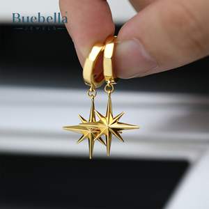 Pendientes de aro de Estrella del Norte chapados en oro de 18 quilates de Plata de Ley 925 hechos a mano para hombres joyería de hip hop - Product Image 1
