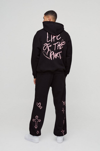 Vêtement de sport décontracté en gros, lavage à l'acide, 100% coton, impression de logo en relief, pantalon empilé et sweat à capuche zippé pour hommes - Product Image 3