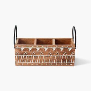 Low Price Best Quality Handmade Wooden Hand Carved Cutlery Holder With Handle - Product Image 1