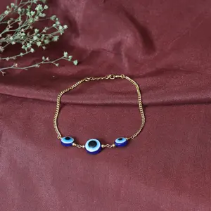 Women's Gold Plated Evil Eye Charm Bracelet Fashion Jewelry for Protection - Product Image 1