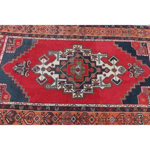 Vintage Turkish Patchwork Rug 4x7.3 ft (122x223 Cm) <b>Red</b> <b>Wool</b> Eco-Friendly Latex Backed - Product Image 4