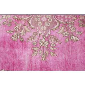 Tapis turc vintage en patchwork 2,1x12,8 pi (65x390 cm) avec support en latex écologique, tapis en laine rose - Product Image 5