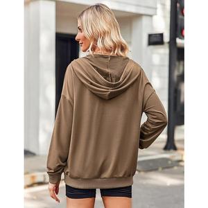 Nuevo diseño de mujer 100% algodón manga larga cuello redondo hombro pendiente Color sólido cómodo Casual Zip Hoodie mejor precio - Product Image 6