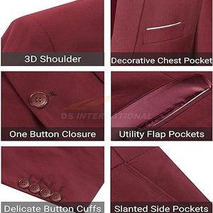Conjunto de traje ajustado de 2 piezas para hombre, chaqueta y pantalones de vestir de 1 botón con una botonadura para boda, graduación, eventos formales, rojo vino - Product Image 3