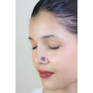 925 Silver Nosepin with Vintage Nazakat Phool 14K <b>Titanium</b> Stainless Steel Diamond <b>Wire</b> Body Jewelry for Children - Product Image 1