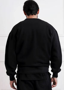 Sweat-shirt à col rond en molleton épais en coton/spandex en gros, logo personnalisé brodé, design surdimensionné, fil teint - Product Image 5