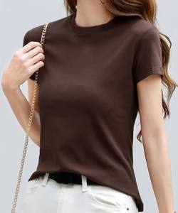 T-shirt en viscose pour femmes, été, 95% viscose, 5% élasthanne, manches courtes, col rond, coupe classique, tissu tricoté, fabrication au Bangladesh - Product Image 3