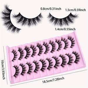 Juego de 10 Pares de Pestañas Postizas 3D Voluminosas Semimanuales Diseñadas para un Look Dramático con Pestañas Gruesas y Desordenadas - Product Image 4