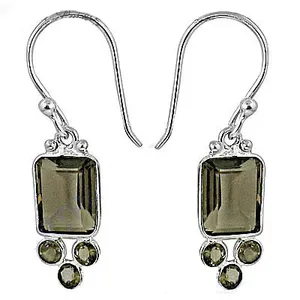 Boucles d'oreilles en argent 925 avec quartz fumé pour femmes, bijoux élégants en cristal de pierres précieuses - Product Image 3