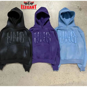 Custom Logo Stacked Flared Sweatpants and Hoodie Set Acid <b>Wash</b> 3D Puff Print Distressed Tracksuit by Elegant Sports - Product Image 2