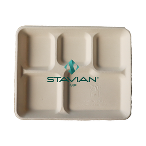 ภาชนะบรรจุอาหารทำจากชานอ้อยแบบย่อยสลายได้530มล. มีช่องใส่100% ถาดใส่อาหารย่อยสลายได้5ช่อง - Product Image 3