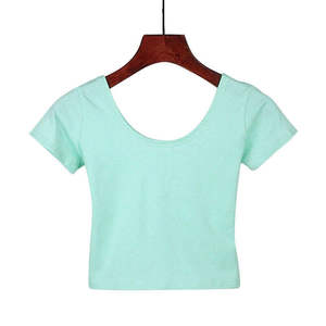 Women Crop Sleeve Crop <b>Top</b> Ladies Round Neck Stretchy Vest T Shirt Blouse Tee Ladies Crop T-Shirts - Product Image 4