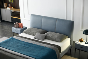 Nordic Modern Simple <strong>Double</strong> <strong>Bed</strong> with Full Leather Side First Layer Factory Outlet <strong>Mango</strong> <strong>Wood</strong> Frame - Product Image 3
