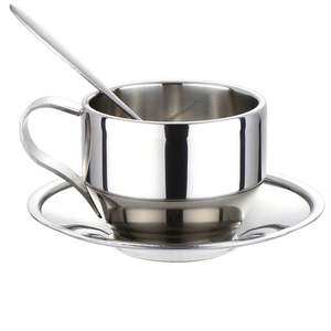 INDIAN 304 Stainless Steel <b>Saucer</b> <b>Set</b> Double Layer Insulated Milk Coffee <b>Cup</b> Afternoon <b>Tea</b> <b>Cup</b> Office <b>Tea</b> <b>Cup</b> - Product Image 1