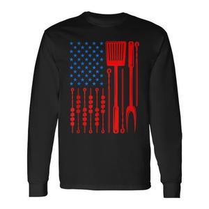 Barbecue <b>Son</b> Dad Husband <b>Fathers</b> Day American Flag Long Sleeve T-<b>Shirt</b> - Product Image 1