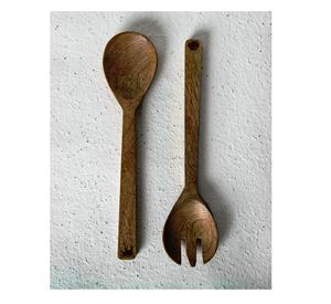 Juego de 2 servidores de ensalada Juego de servidor de ensalada de madera natural con 2 torneros Utensilios hechos a mano sostenibles - Product Image 2