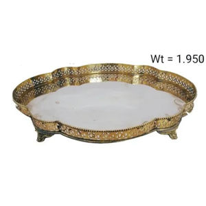 Flowers And Leaves Designer Handles Premium Quality Brass Made Hammered Texture Oval Shape Luxury <b>Food</b> Serving <b>Tray</b> From India - Product Image 6