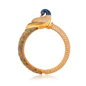 Designer Kundan jewelry Peacock Enamel Bangle Bracelet for women luxury diamond zircon bracelets and bangles thick gold bangle