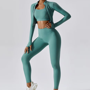 Ropa Deportiva para Gimnasio, Conjuntos de Yoga de 3 Piezas para Mujer, Leggings, Sujetador Deportivo y Chaqueta, Estilo Moderno, Conjuntos de Yoga para Mujer Más Vendidos - Product Image 1
