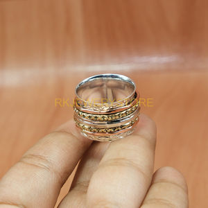 Multi Band <b>Spinner</b> <b>Ring</b> 925 Sterling Silver with Copper & Brass Textured Handmade Boho <b>Ring</b> <b>Spinner</b> <b>Ring</b> Fidget <b>Ring</b> Meditation - Product Image 5