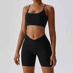 2024 personnalisé marque privée femmes Gym Fitness deux pièces ensemble de vêtements de sport respirant motif solide avec fermeture à la taille élastique - Product Image 5