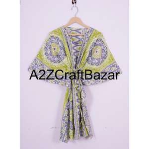 Vestido Kaftan Corto 100% Algodón Puro para Mujer, Estilo Bohemio, Estampado Floral, para Playa, Verano, Informal, Ligero, Lavable, Primavera, Cómodo - Product Image 1