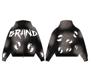 Sudaderas con capucha de algodón con lavado ácido, sudadera recortada con logotipo personalizado, Jersey descolorido con estampado de sol, sudadera con cremallera bordada Unisex para hombre - Product Image 5