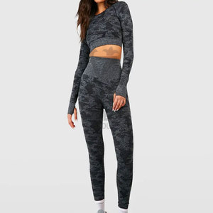 2023 femmes léger haute élastique respirant 100% coton sans couture Yoga ensemble de gymnastique grande taille deux pièces collants avec motif solide - Product Image 2