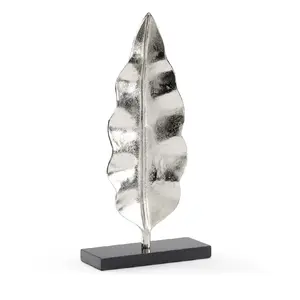铝制矩形底座叶雕塑银色闪亮成品批发价格