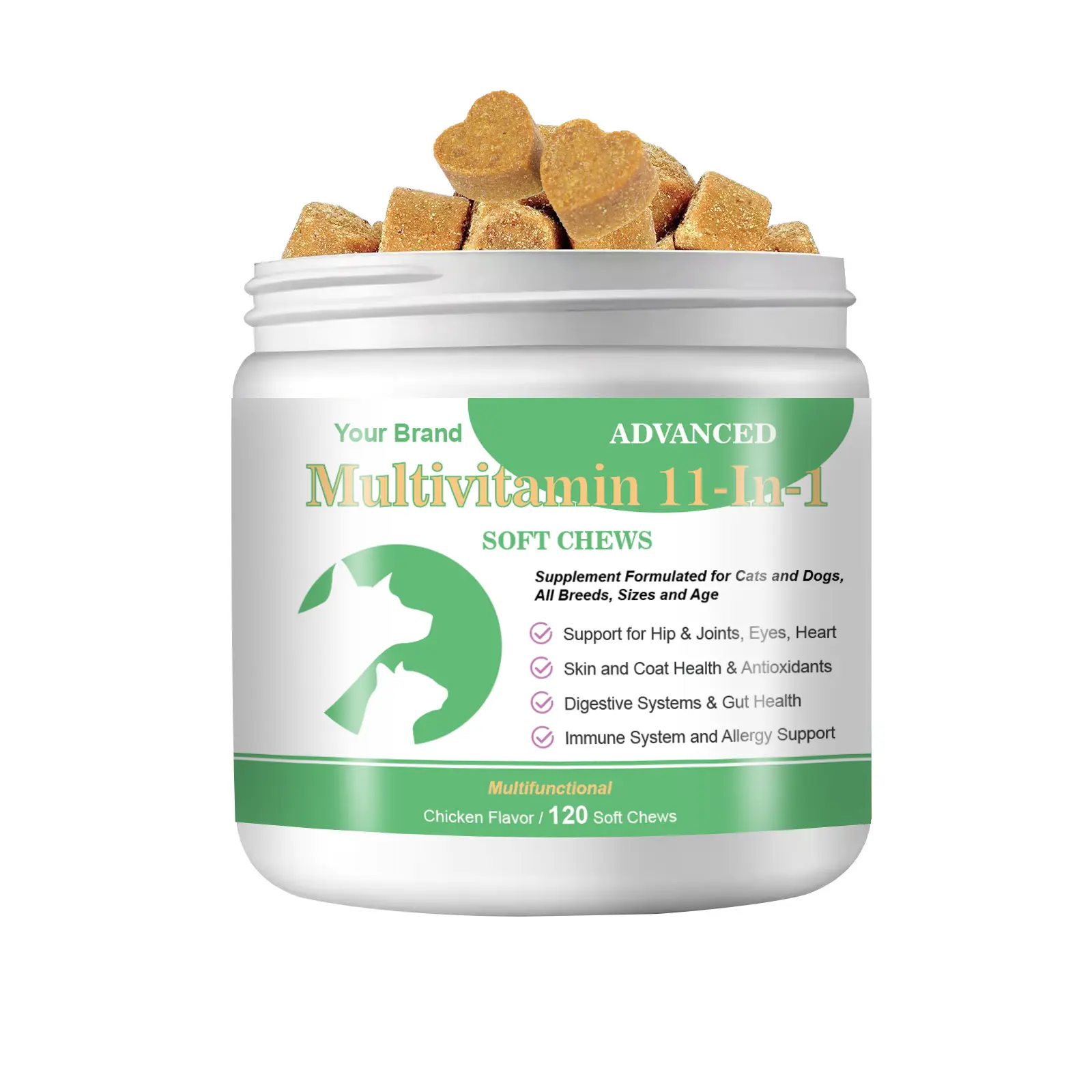 Suplementos vitamínicos para cães de estimação de fábrica OEM para mastigar multivitamínico macio para gatos