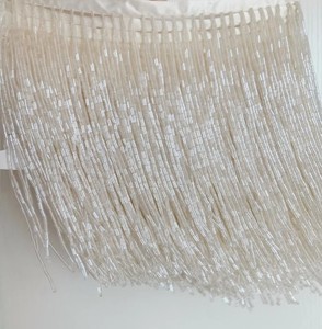 ivory bead <b>Fringe</b> <b>trim</b> for haute couture, dance costume, party decors, handmade bead <b>fringe</b> - Product Image 3