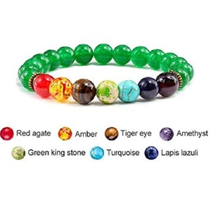 สร้อยข้อมือหยกสีเขียวจักระคริสตัลลูกปัดสร้อยข้อมืออัญมณีเครื่องประดับแฟชั่นของขวัญการทำสมาธิสำหรับผู้ชายและผู้หญิงขายส่ง - Product Image 4