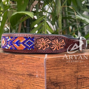 2025 tendance concepteur usiné à la main en cuir perlé réglable rembourré en cuir de vachette véritable robuste collier de chien accessoires pour animaux de compagnie - Product Image 1