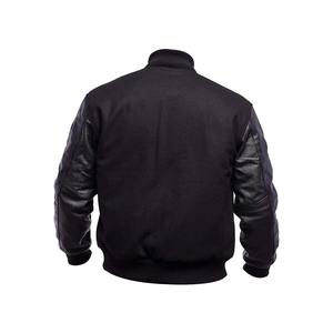 Chaqueta Universitaria Negra de Cuero y Lana para Hombre, Modelo RBUS-346 - Product Image 1