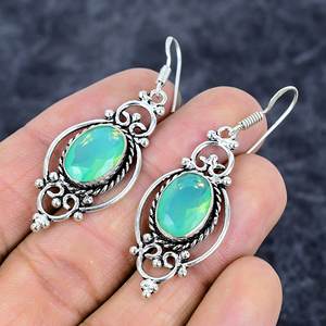 ต่างหู925พลอยรูปวงรีทรงหยดน้ำยาวชุบเงินทำด้วยมือสำหรับงานแต่งงานและงานปาร์ตี้ - Product Image 3