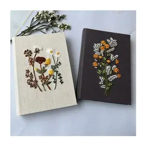 LABON Custom Personalized Embroidered Handmade Fabric Diary Daisy Notebook Hard Cover Journal