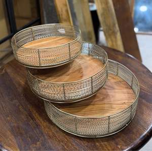 Beautiful Handmade Silver <b>Metal</b> Wire Wooden Serving Tray for Ramadan & Other Occasions for Serving <b>Bowls</b> & Platters - Product Image 6