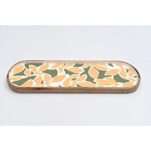 Plato Rectangular Largo de Madera con Diseño de Hojas Esmaltadas, Ecológico, Hecho a Mano, Diseño Moderno, Decorativo para Bodas y Diwali - Product Image 1