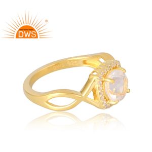 Anillo de Plata de Ley 925 Hecho a Mano con Baño de Oro de 18K y Piedras Preciosas Naturales de Circonita y Cristal, Joyería Fina de Fabricante, Última Moda en Ventas - Product Image 4